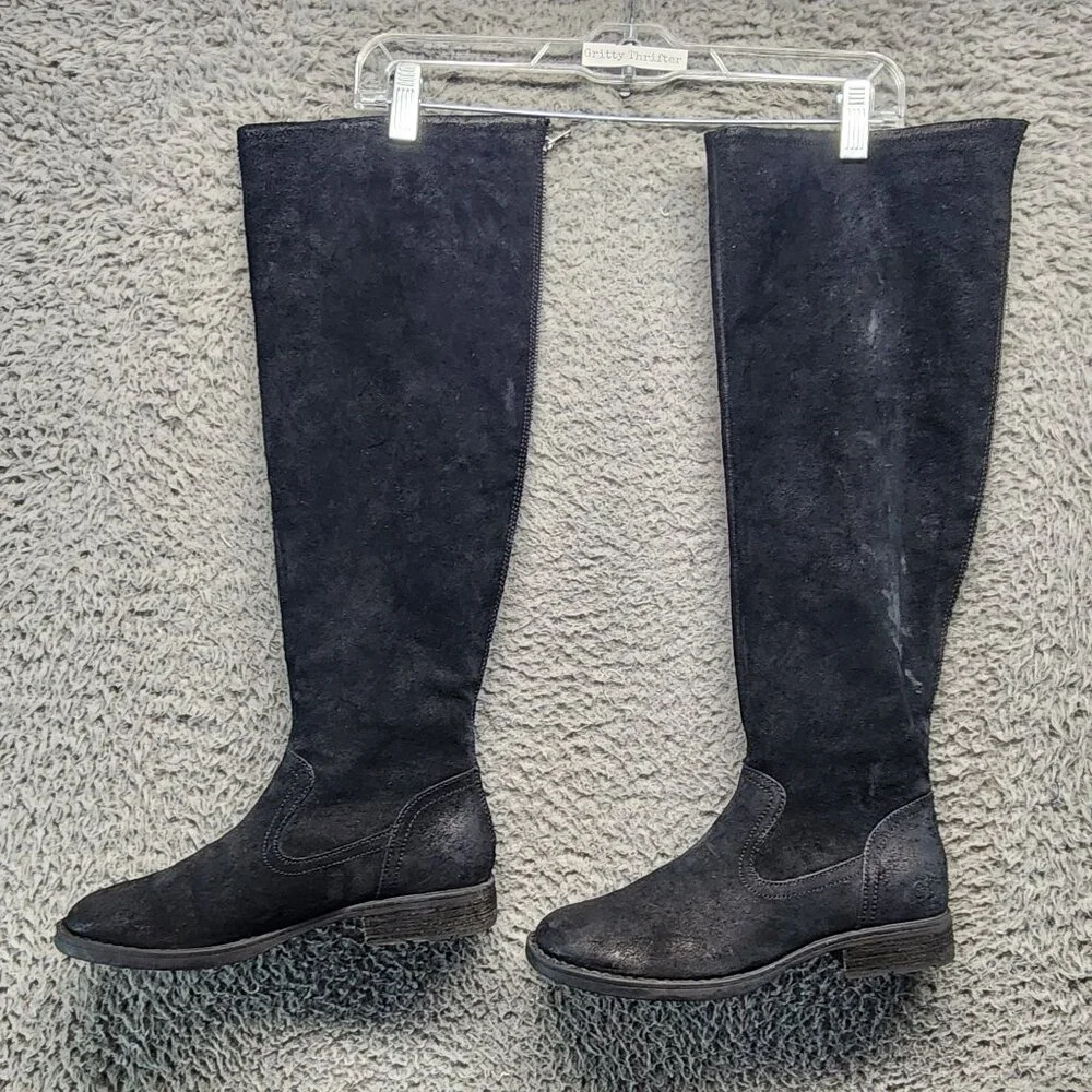 Born Shoes Womens Size 7 M Borman Black Suede Leather Over-The-Knee Boots *GUC*